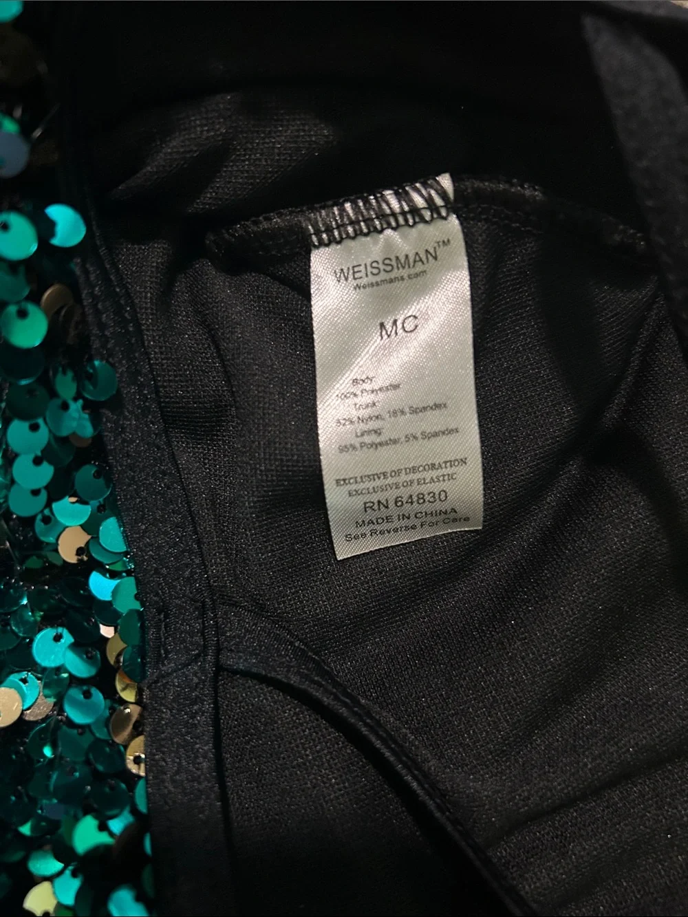 Weissman Sequin Halter Dance Costume Top in Teal & Gold